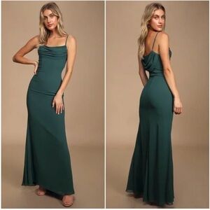 Lulus | Captivated Emerald Green Cowl Neck Maxi Dress Wedding Party Size 2